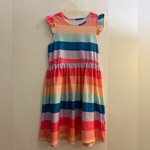 Girls' Multi-Color Stripe Flutter Sleeve Casual Dress